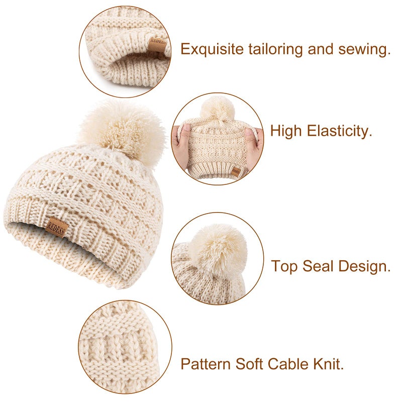REDESS Baby Kids Winter Warm Hats, Infant Toddler Children Pom Pom Beanie Knit Cap Girls Boys - Image 4